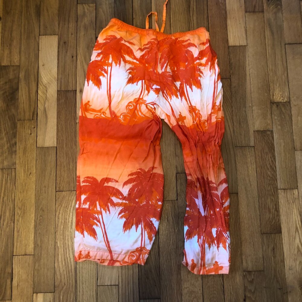 Beach Cabana Tropical Palm Tree Orange Beach Pants Size Small - Picture 4 of 4